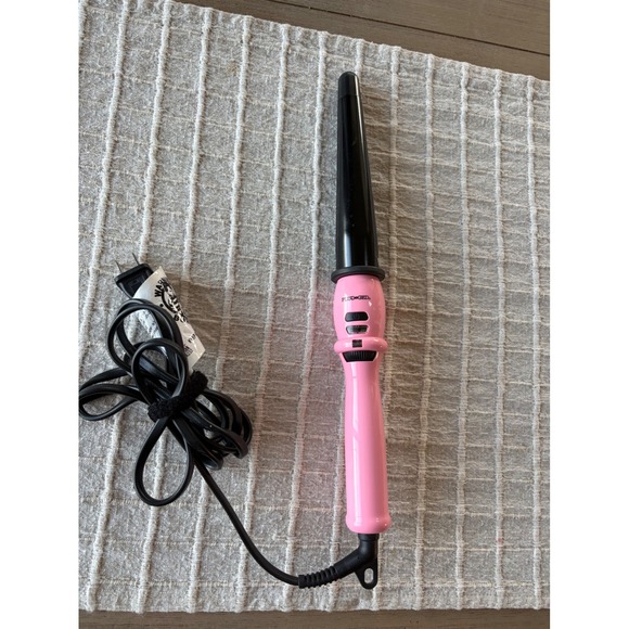 Plugged In Other - Plugged In Tapered Curling Wand Pink Black Ceramic Clipless Hair Iron 420F